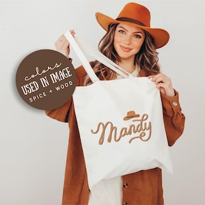 Cowgirl Modern Tote Bag, Cowgirl Hat Bachelorette Tote, Rope Name Cowgirl Tote, Cowgirl Wedding Favors, 15x16 inch Tote, Custom Cowgirl Bag