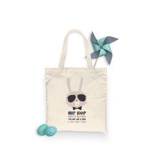 HIP HOP Bunny Easter - TOTE Bag - 15x16 inch Natural color cotton tote - Easter Holiday Gift Bag - Egg Hunt Bag - personalized