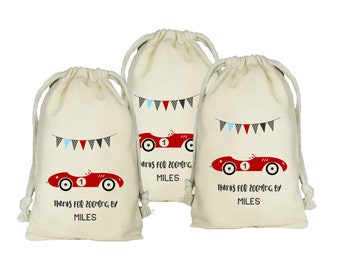 Retro Race Car Favor Bags, Vintage Race Party Theme, Set of 10 Personalized Favor Bags, Race Car Birthday Party Theme, Two Fast Race Party