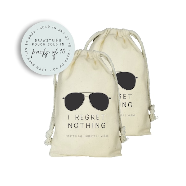 I Regret Nothing Favor Bags, No Regrets, Set of 10 Sunglasses Favor Bags, Personalized Bachelorette Favors, 40th Birthday, 30th Birthday