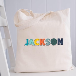 Custom Kids Name Tote, Kinder Book Bag, Custom Kindergarten Book Tote, Personalized Canvas Tote Bag, Preschool Bag, First Day of School Bag