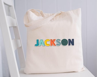 Custom Kids Name Tote, Kinder Book Bag, Custom Kindergarten Book Tote, Personalized Canvas Tote Bag, Preschool Bag, First Day of School Bag