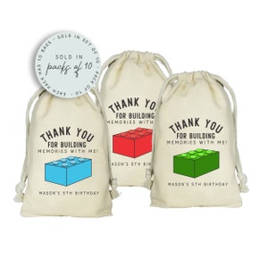 Brick or Blocks Party Favor Bags, Thanks For Building Memories Block Party, Set of 10 Personalized Favor Bags, Building Brick Birthday Party