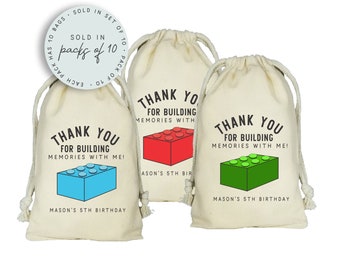 Brick or Blocks Party Favor Bags, Thanks For Building Memories Block Party, Set of 10 Personalized Favor Bags, Brick Mini Fig Birthday Party