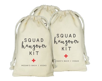 Squad Hangover Kit Favor Bags, Set of 10 Personalized Favor Bags, Bachelorette Party, Survival Kits, Vegas Bachelorette, Bridesmaid Bags