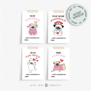 Dog Valentine&#39;s Day Cards, Classroom Valentine&#39;s Day Cards, Instant Download Dogs Valentine Day Cards, Print From Home Card