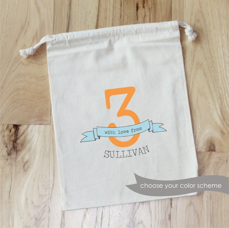 Party Favor BIRTHDAY BANNER- Personalized Favor Bags Set of 10 Hand drawn Birthday- Thank you Bags
