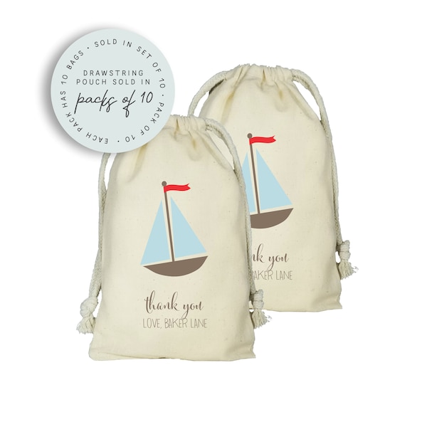 Sailboat Party Favor Bags, Set of 10 Personalized Favor Bags, Custom Sailboat Favors, Sailing Party, Nautical Party Theme, Gender Reveal Bag