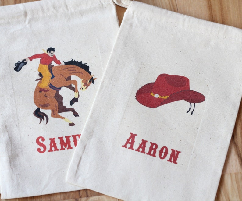 Cowboy and Indian Favor Bags, Native American Teepee, Cowboy Favors, Native Headdress, Cowboy Hat, Set of 10 Personalized Favor Bags image 5