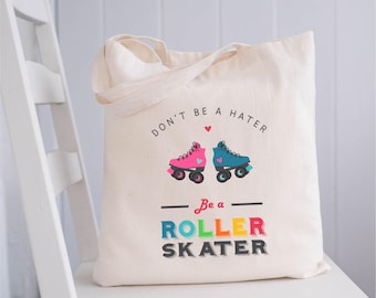 Roller Skate TOTE Bag,  Skating Party Tote Bag, Roller Derby Gift Bag, Roller Skating Gift Bag, Skating 15x16 inch Natural color cotton tote