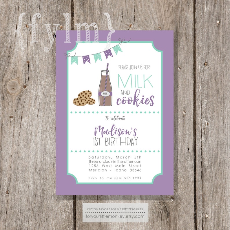 MILK and COOKIES Party Printable Party Invitations I design YOU Print image 1