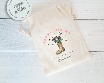 Happy Hiking Favor Bags, Personalized Camping Bags, Set of 10 Favor Bags, Hiking Party, Girls Glamping Bags, Whimsical Hiking Bags