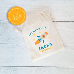 Space Birthday Party Favor Bags, Rocket Ship Favors, Rocket Ship Party Bags, Space Goodie Bags, Space Treat Bags, Space Bag, Kids Name Bags