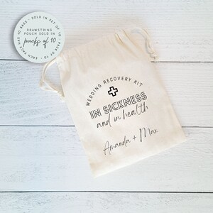 In Sickness and Health Custom Survival Kit Bags, Wedding Favors, Hangover Favor Bags for Wedding Guests, Hangover Kits, Survival Kit Favors