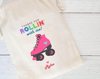 ROLLER SKATE Favor Bags, Thanks for Rollin' With Me Favor Bags, Skating Personalized Favor Bags, RETRO 80's Party, Roller Derby, Skating Bag
