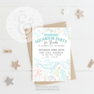 Ocean Party Theme Printable Invite, Aquarium Party Printable Invite, I ...