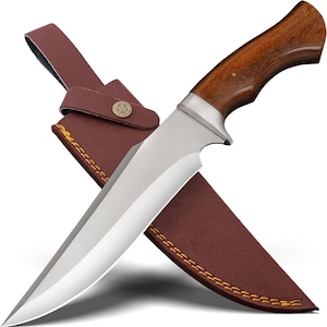 Bowie Knife-Fixed Blade Knife-Survival Knife-Hunting Knife-EDC Knife-13" Camping Knife For Men Outdoor Bushcrafting With RoseWood Handle
