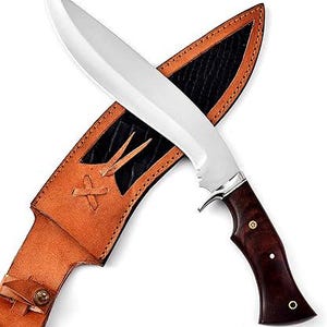 Handmade D2 Kukri Machete Knife with Leather Sheath - Fixed Full Tang Steel Blade Machete for Cutting Trees for Clearing Brush, Yard Work