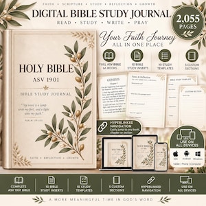 Bible Study Guide Journal / Bible Study Planner / Verse Mapping / Prayer Journal, Goodnotes PDF, Hyperlinked Scripture Study ASV 1901