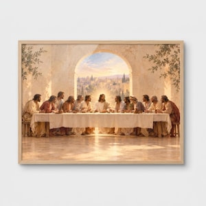 Last Supper Wall Art | Jesus and Apostles Painting | Christian Printable | Neutral Religious Decor