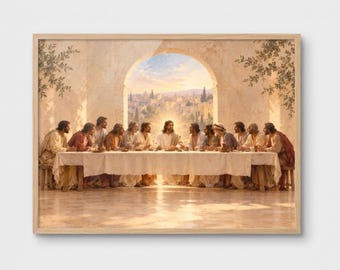 Last Supper Wall Art | Jesus and Apostles Painting | Christian Printable | Neutral Religious Decor