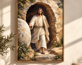 Jesus Resurrection Wall Art | He Is Risen Printable | Empty Tomb Christian Art | Easter Religious Decor