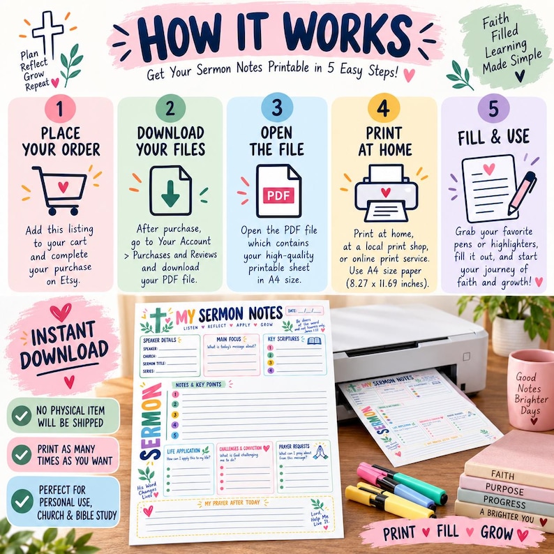 Sermon Notes Worksheet Printable | Sermon Journal | Bible Notes | Bible ...