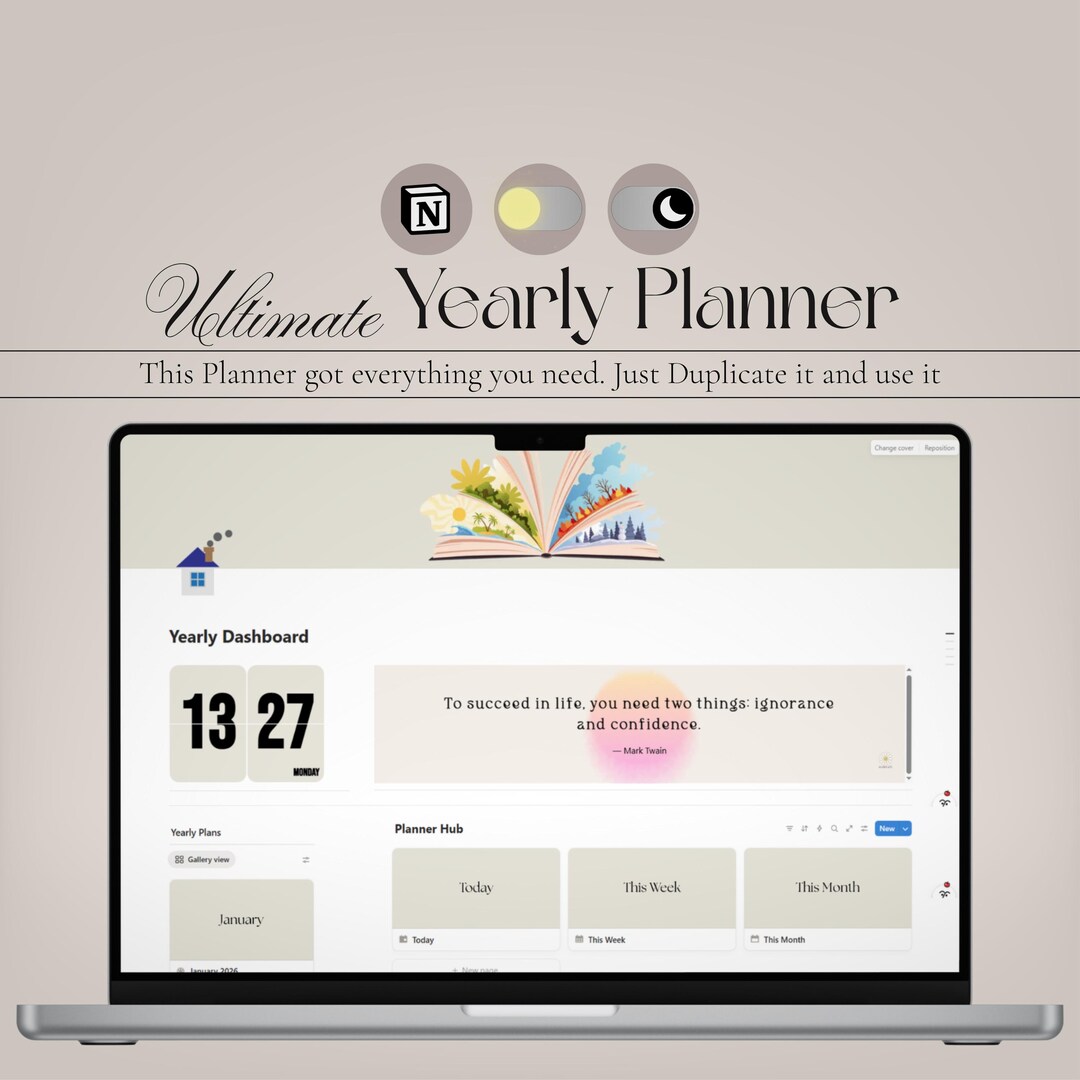 Notion Yearly Planner Template Digital Organizer (digital Download