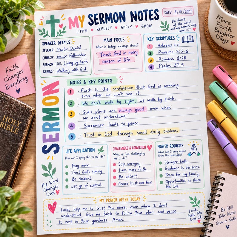 Sermon Notes Worksheet Printable | Sermon Journal | Bible Notes | Bible ...