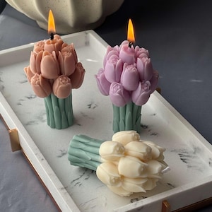 Tulip Bouquet Candle Gift for Her Handmade Floral Soy Wax Centerpiece Decorative Home Decor Birthday Romantic Gift Spring Decor