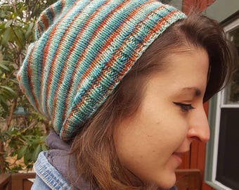 Slouchy Beanie Hand painted yarn Handknitted merino slouched hat -Koi Pond