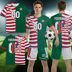 Custom Half and Half Soccer Jersey USA, Personalized Binational Soccer Shirt, National Flag Jersey Full Set, Fan Gift for Players image 3