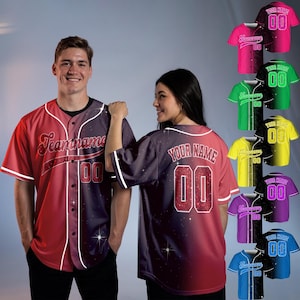 Personalized Glitter Galaxy Baseball Jersey: Custom Name & Number, Gradient style, Matching Uniform