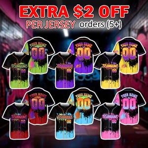 Individuelles Graffiti Drip Baseball Jersey: Personalisiertes Spray Paint Shirt, Neon Team Uniform, Softball Jersey