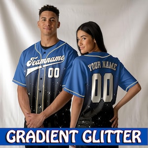 Benutzerdefinierte Farbverlauf Glitter Baseball Jersey: Personalisierte Teamuniform