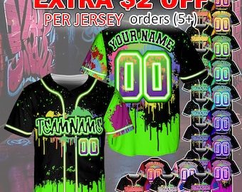 Custom Street Neon Graffiti Baseball Jersey, Personalized Sports Outfit for Birthday Party Teamwear