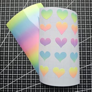 Pastel Rainbow Holographic Heart Stickers – Choose 1 of 15 Shapes, Custom Sizes 1cm–7cm, Glossy Vinyl Decals for Planners, Scrapbooks
