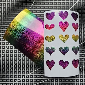 Rainbow Chrome Holographic Heart Stickers – Choose 1 of 15 Shapes, Custom Sizes 1cm–7cm, Glossy Vinyl Decals for Planners, Scrapbooks