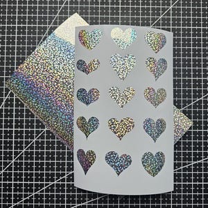 Silver Holographic Heart Stickers – Choose 1 of 15 Shapes, Custom Sizes 1cm–7cm, Glossy Vinyl Decals for Planners, Scrapbooks