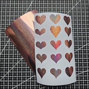 Rose Chrome Holographic Heart Stickers – Choose 1 of 15 Shapes, Custom Sizes 1cm–7cm, Glossy Vinyl Decals for Planners, Scrapbooks