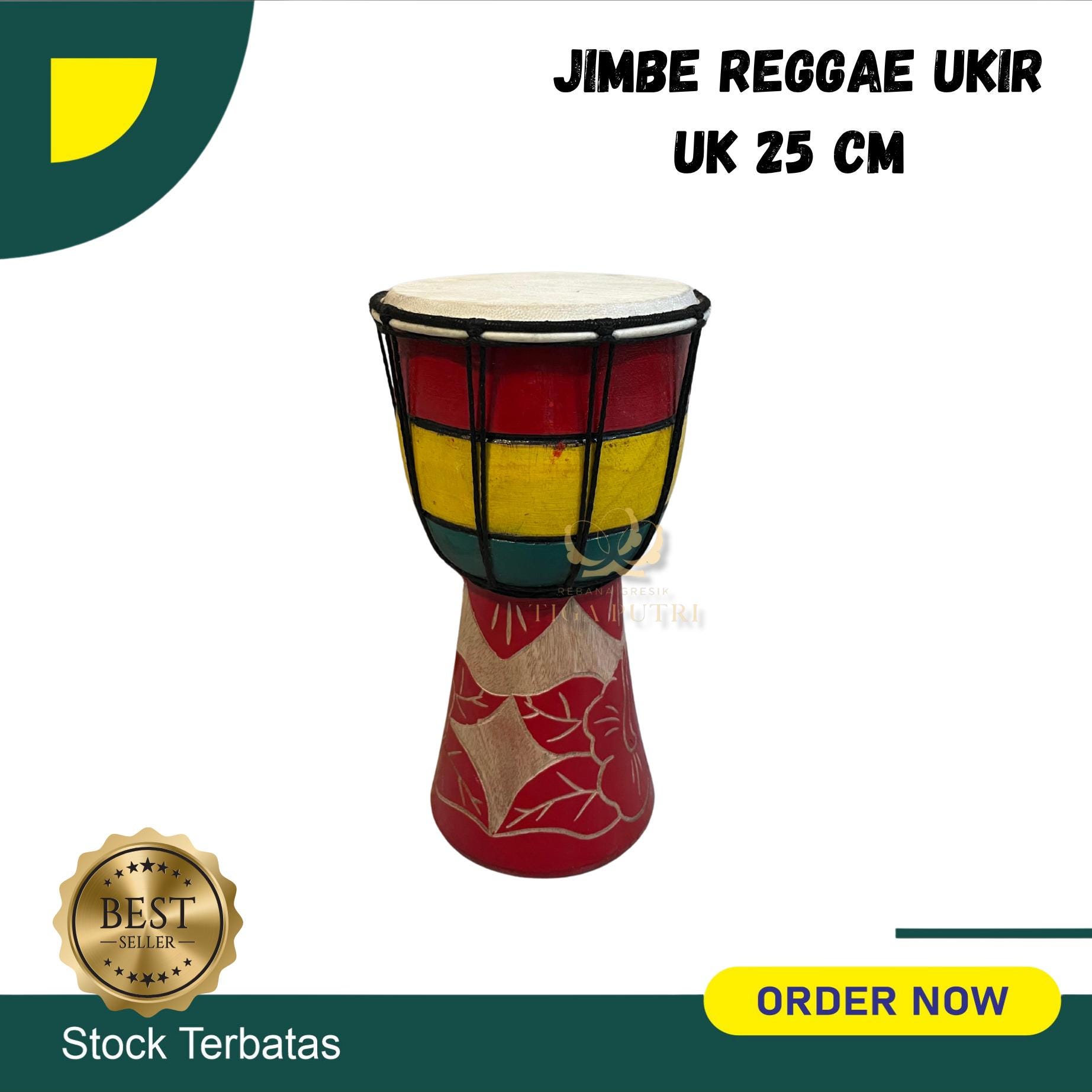 Hand Carved Reggae Djembe Drum – 10 Inch (25 cm) African Style Percussion Instrument – Tribal Painted Bongo Drum for Music & Decor