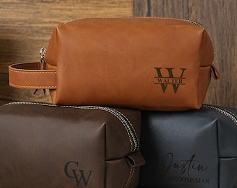 Personalized Leather Dopp Kit, Custom Engraved Toiletry Bag for Men, Wedding Groomsmen Gift,Travel Gift for Him,Men's Accessory,Gift for Him