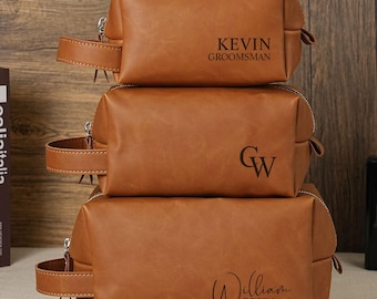 Personalized Men's Leather Toiletry Bag, Groomsmen Gifts Toiletry Bag, Anniversary Gift for Him,Travel Toiletry Bag,Dopp Kit Men's Accessory