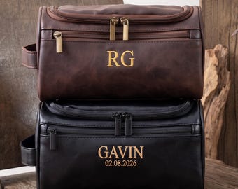 Neceser bordado personalizado, neceser de cuero personalizado, neceser de afeitar con monograma, regalos para padrinos de boda, neceser de viaje