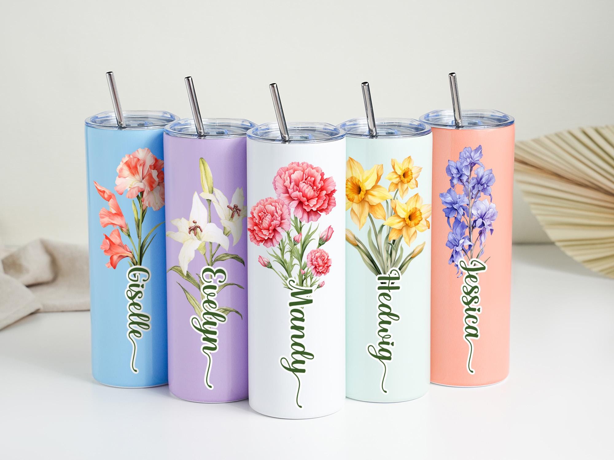 Custom Tumbler with Name&Birth Flower,Bridesmaid Proposal Gifts Tumbler,Bridesmaid Proposal Gift Tumbler,Birth Flower Cups,Gift for girls