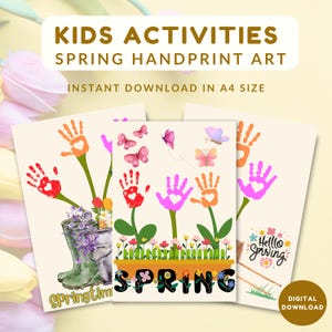 Handprint Spring Art Printable | Spring Fingerprint Art | Spring Craft for Kids | Handprint Flowers Activity | Springtime Homeschool Art
