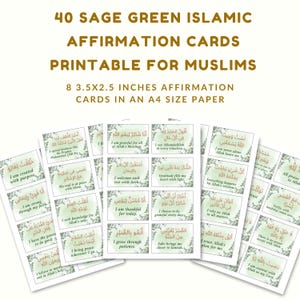 40 Sage Green Islamic Affirmation Cards Printable for Muslims, Daily Islamic Reminders, Inspirational and Motivation Islamic Quotes