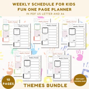 Bundle Weekly Planner Printable, Themed Planners, Homeschool Weekly Schedule, Printable Planner for Kids, Back To School, Instant Download