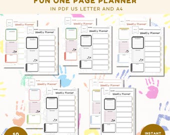 Bundle Weekly Planner Printable, Themed Planners, Homeschool Weekly Schedule, Printable Planner for Kids, Back To School, Instant Download