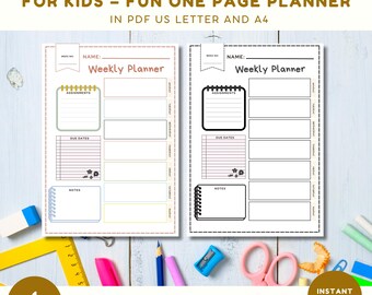 Weekly Planner Printable, Minimalist Theme Planner, Homeschool Weekly Schedule, Printable Planner for Kids, Instant Digital Download